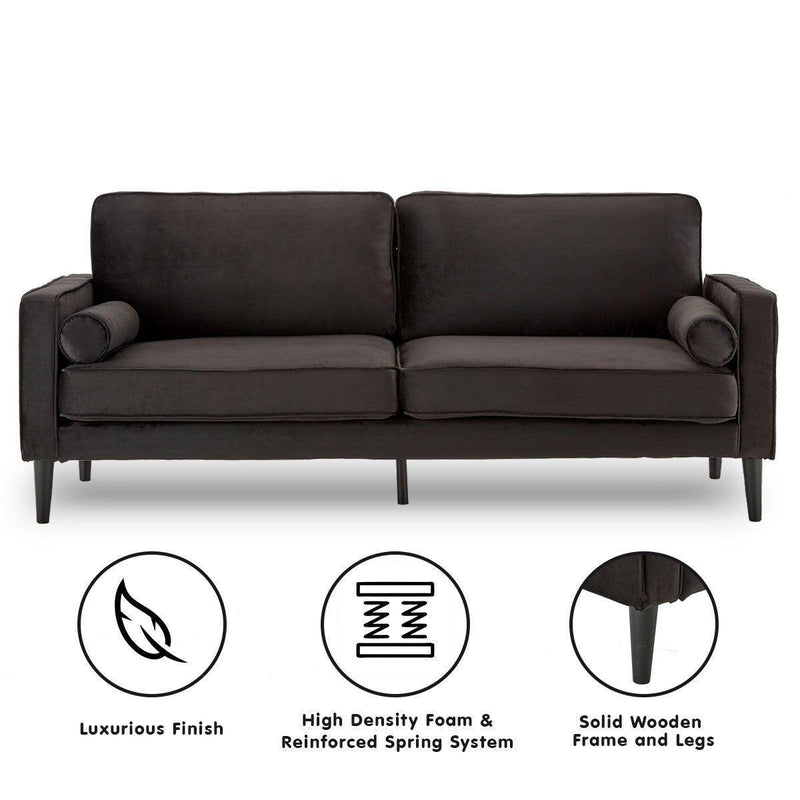Sarantino Faux Velvet Sofa Bed Couch Furniture Lounge Suite - Black - John Cootes