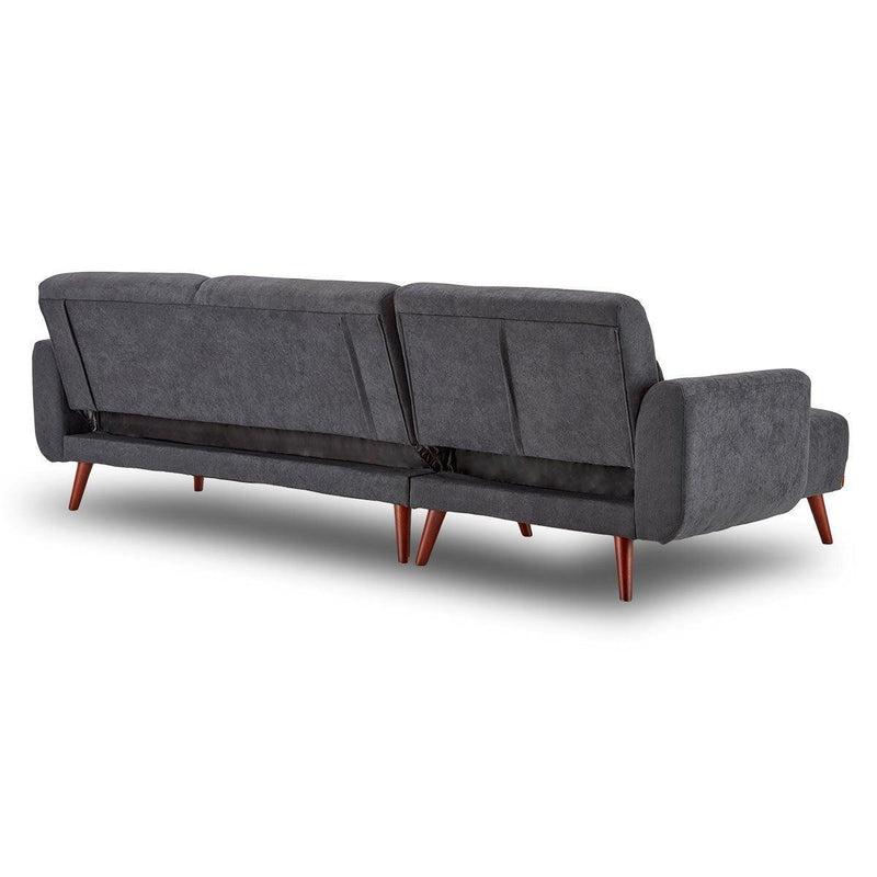 Sarantino Faux Velvet Sofa Bed Couch Lounge Chaise Cushions Dark Grey - John Cootes