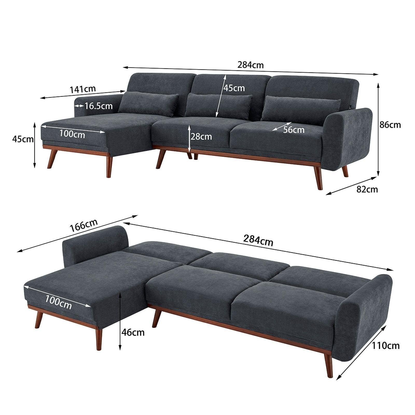 Sarantino Faux Velvet Sofa Bed Couch Lounge Chaise Cushions Dark Grey - John Cootes