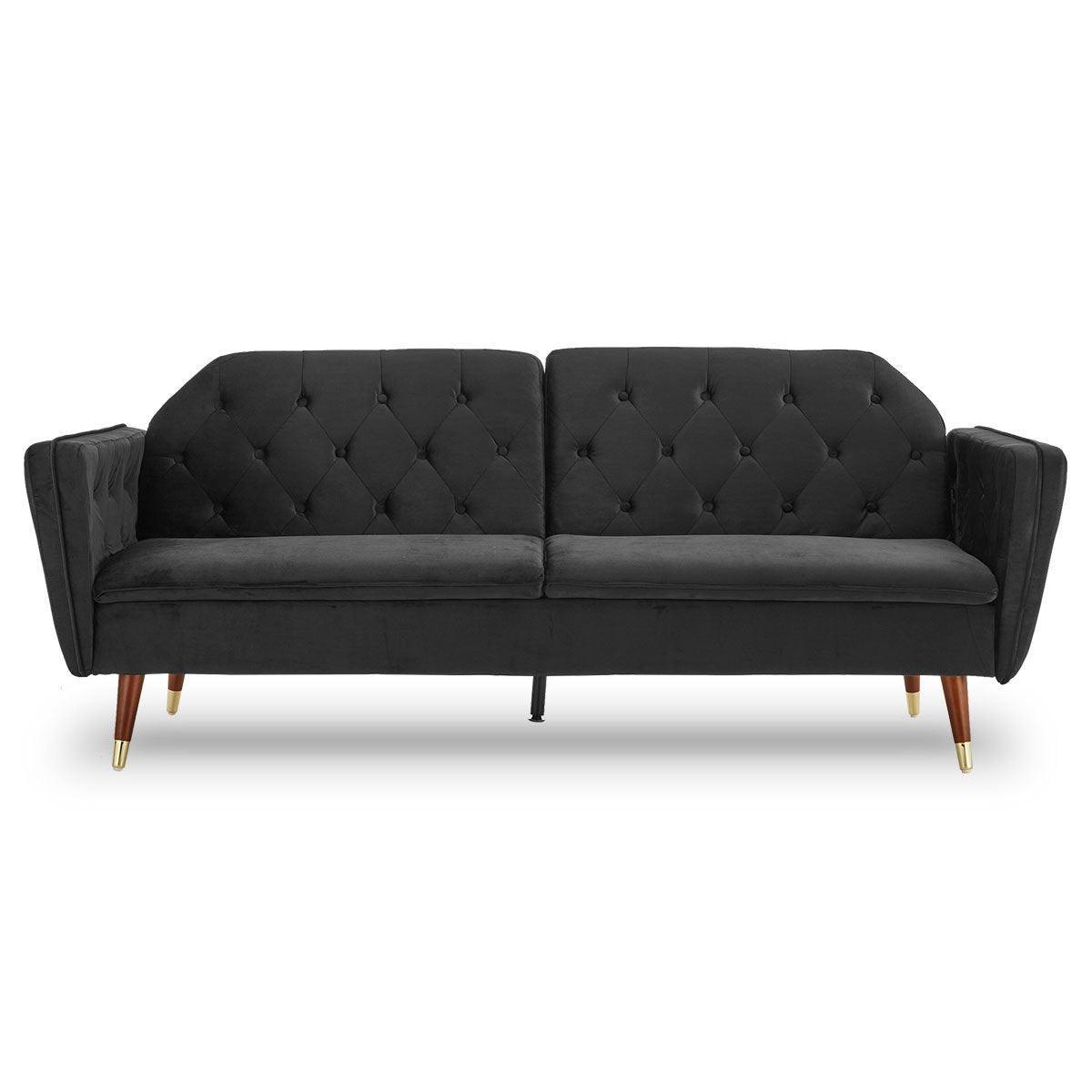 Sarantino Faux Velvet Tufted Sofa Bed Couch Futon - Black - John Cootes