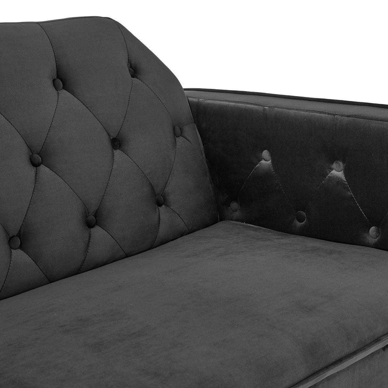 Sarantino Faux Velvet Tufted Sofa Bed Couch Futon - Black - John Cootes