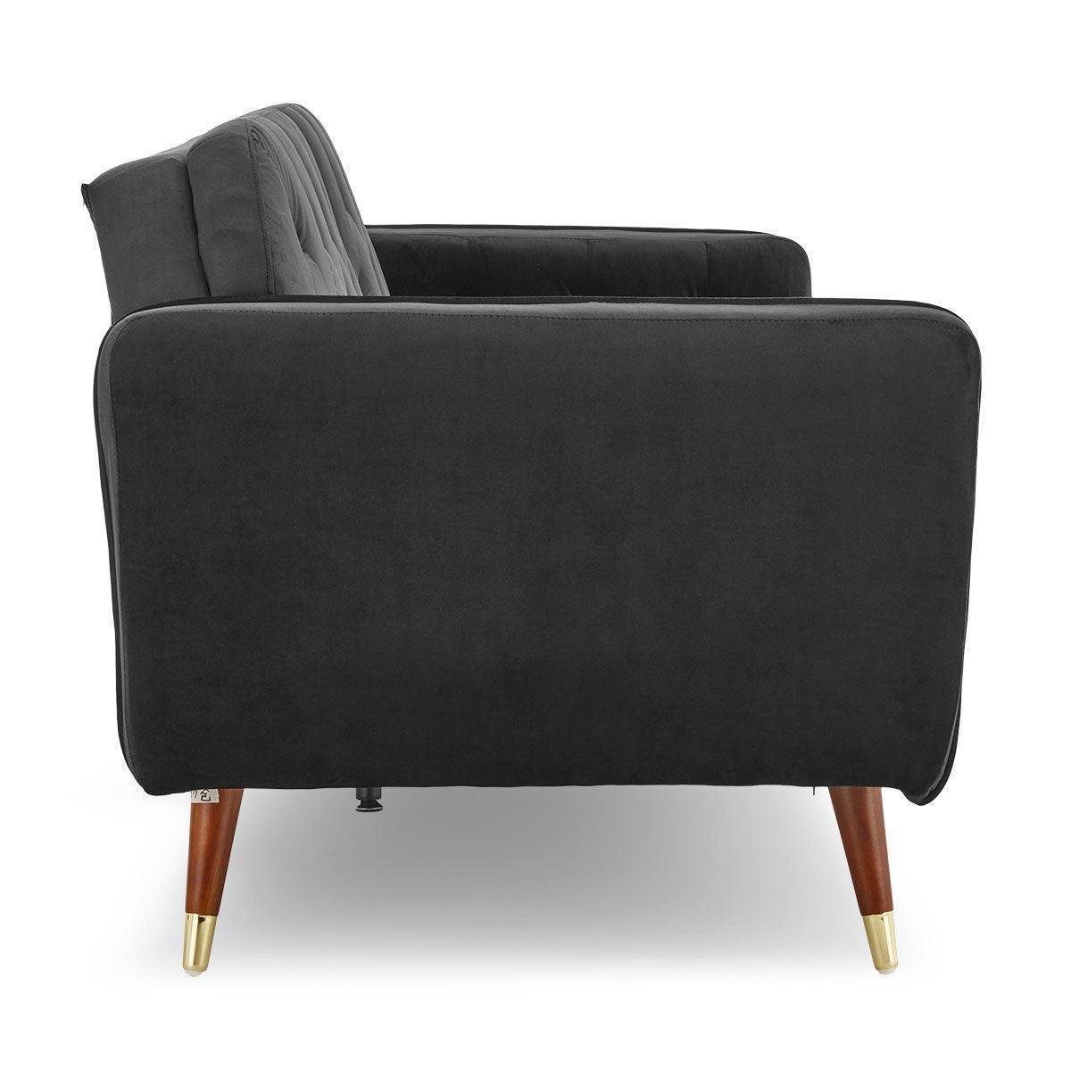 Sarantino Faux Velvet Tufted Sofa Bed Couch Futon - Black - John Cootes