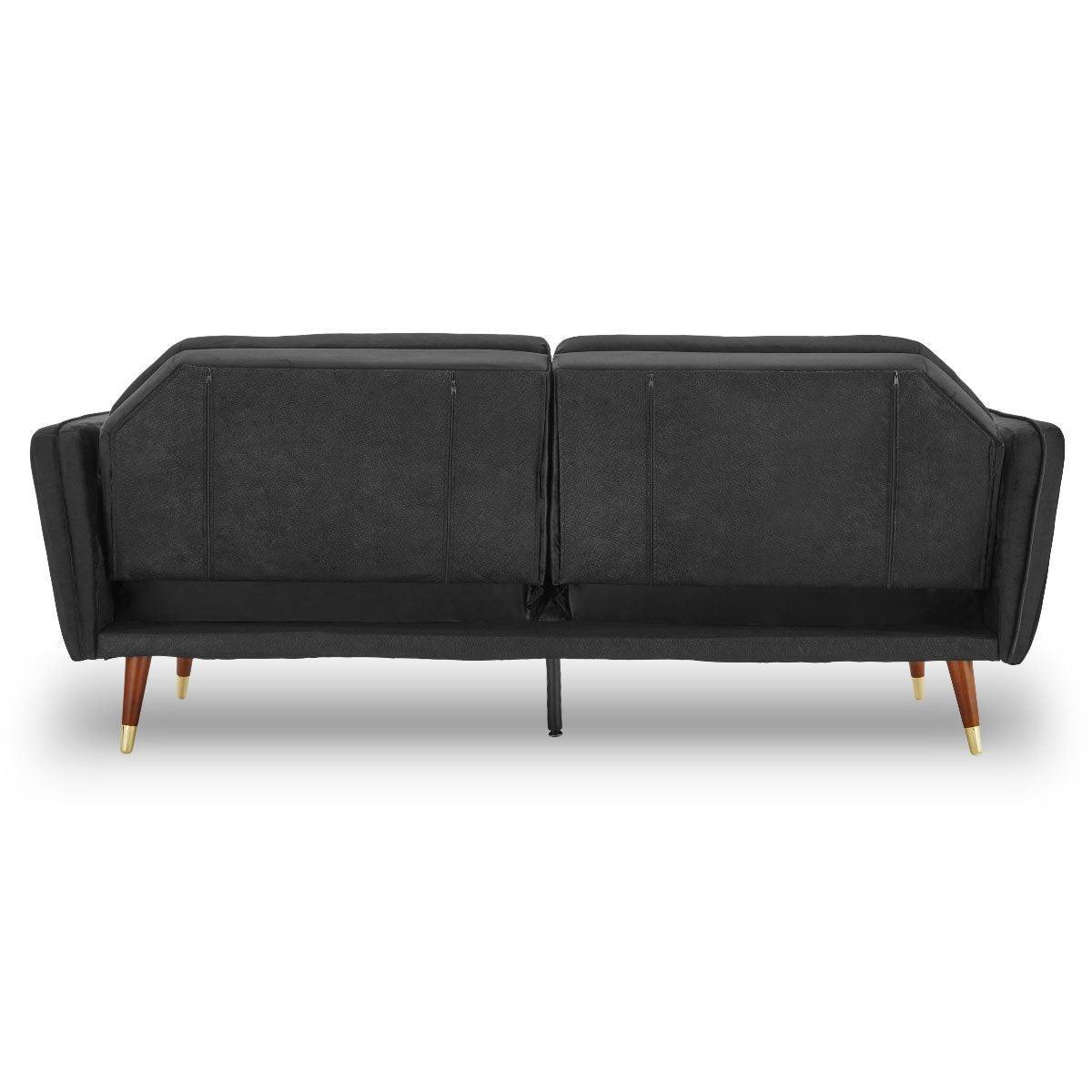 Sarantino Faux Velvet Tufted Sofa Bed Couch Futon - Black - John Cootes