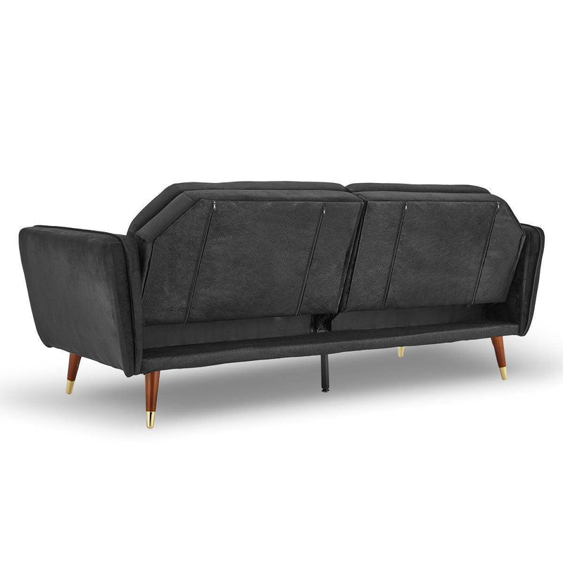 Sarantino Faux Velvet Tufted Sofa Bed Couch Futon - Black - John Cootes