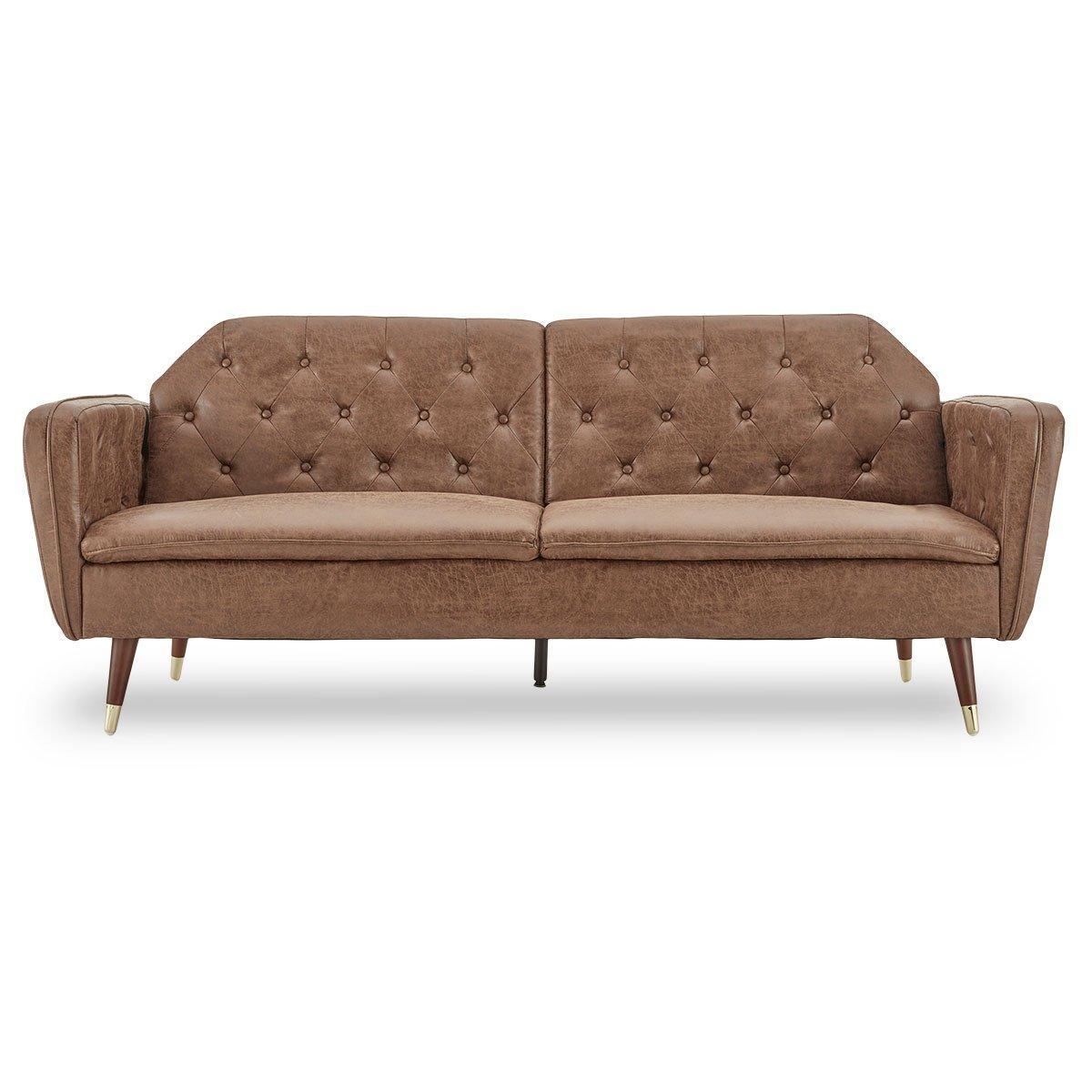 Sarantino Faux Velvet Tufted Sofa Bed Couch Futon - Brown - John Cootes