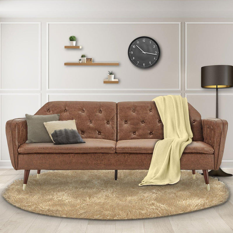 Sarantino Faux Velvet Tufted Sofa Bed Couch Futon - Brown - John Cootes