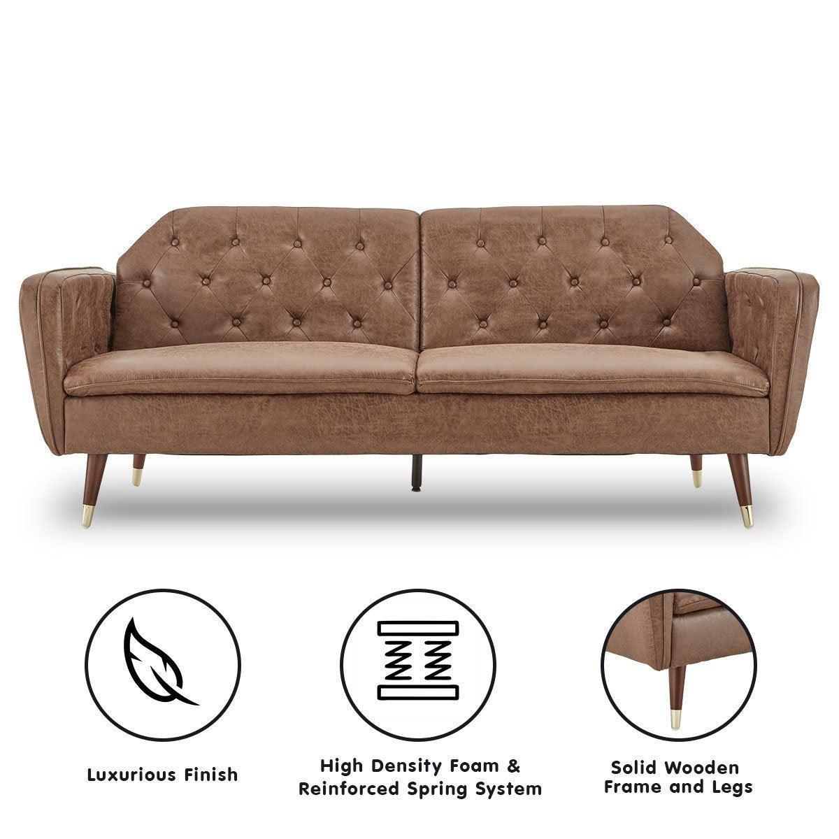 Sarantino Faux Velvet Tufted Sofa Bed Couch Futon - Brown - John Cootes