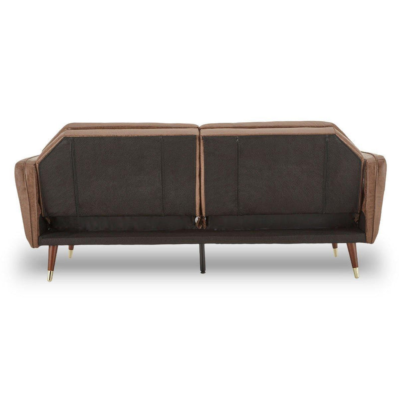 Sarantino Faux Velvet Tufted Sofa Bed Couch Futon - Brown - John Cootes