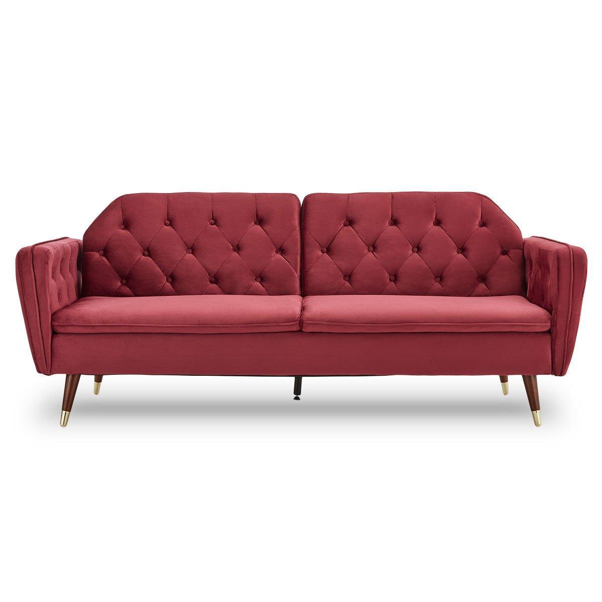 Sarantino Faux Velvet Tufted Sofa Bed Couch Futon - Burgundy - John Cootes