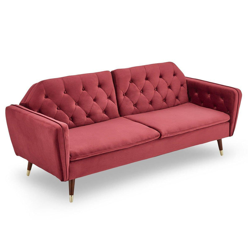 Sarantino Faux Velvet Tufted Sofa Bed Couch Futon - Burgundy - John Cootes