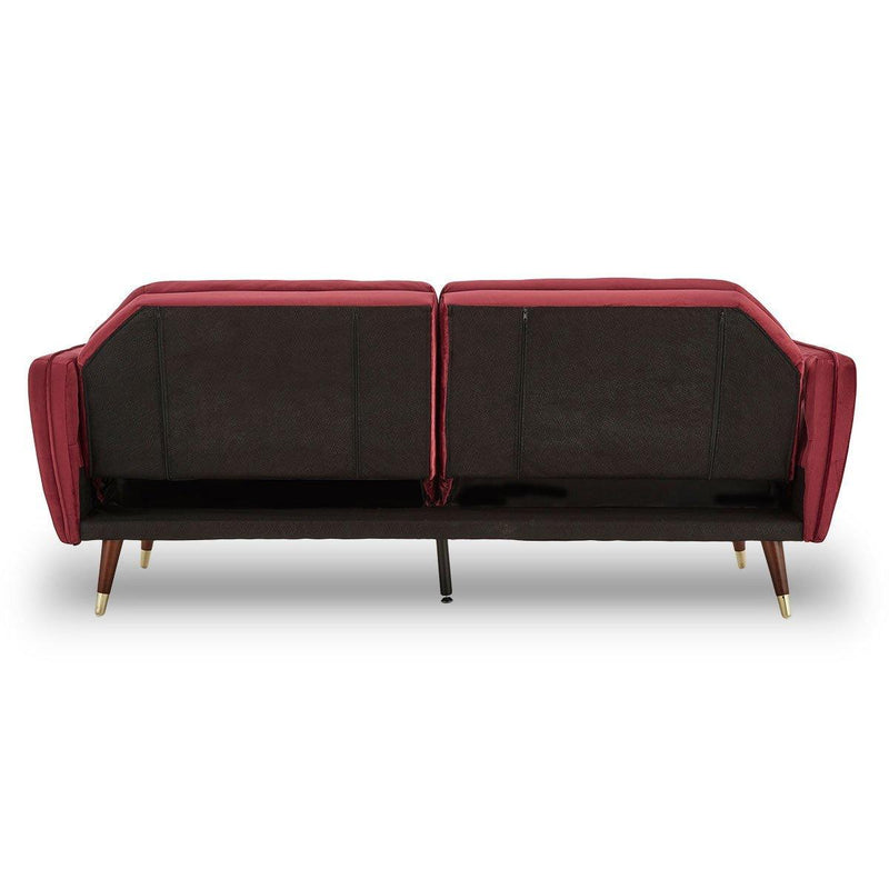 Sarantino Faux Velvet Tufted Sofa Bed Couch Futon - Burgundy - John Cootes