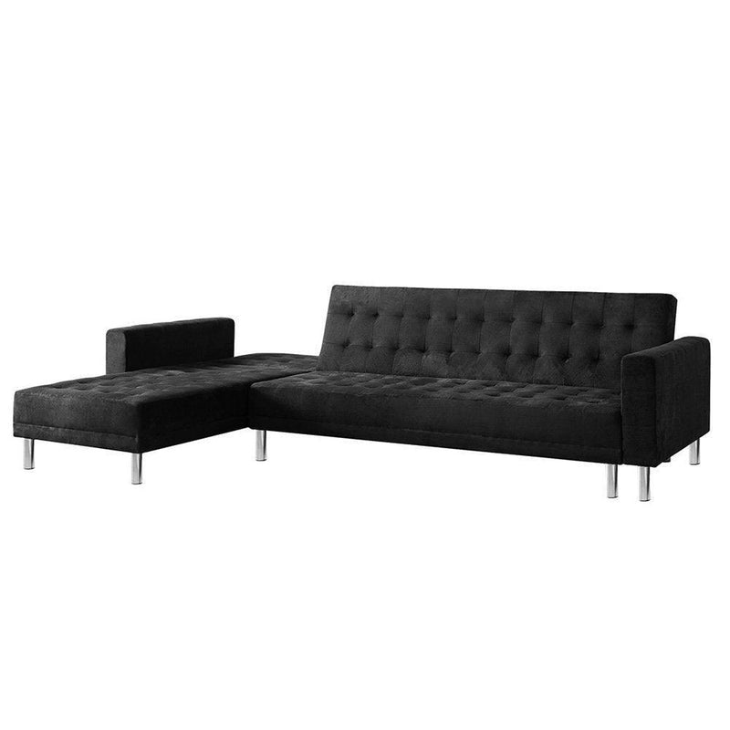 Sarantino Faux Velveteen Corner Wooden Sofa Bed Couch w/ Chaise Black - John Cootes
