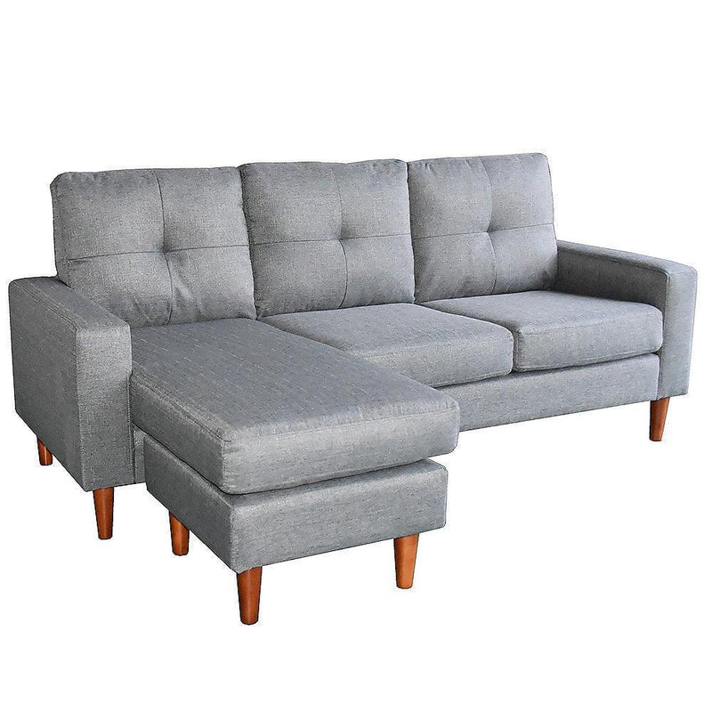 Sarantino Linen Corner Sofa Couch Lounge Adjustable Chaise - Grey - John Cootes