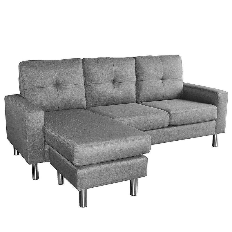 Sarantino Linen Corner Sofa Couch Lounge Chaise with Metal Legs - Grey - John Cootes