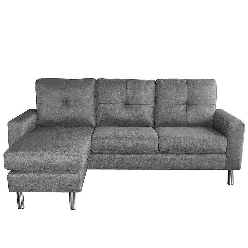 Sarantino Linen Corner Sofa Couch Lounge Chaise with Metal Legs - Grey - John Cootes