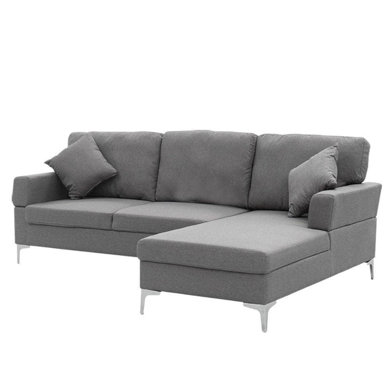 Sarantino Linen Corner Sofa Couch Lounge L-shape w/ Left Chaise D.Grey - John Cootes