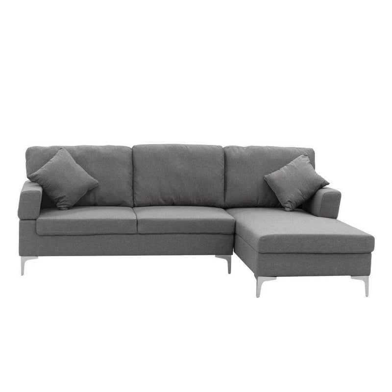 Sarantino Linen Corner Sofa Couch Lounge L-shape w/ Left Chaise D.Grey - John Cootes