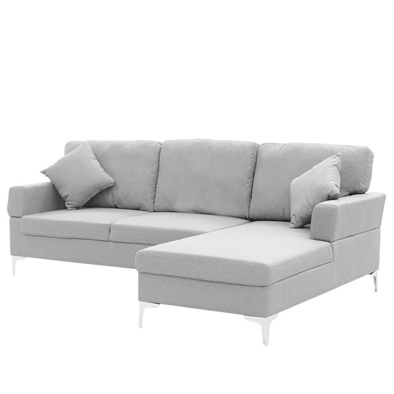 Sarantino Linen Corner Sofa Couch Lounge L-shape w/ Left Chaise L.Grey - John Cootes