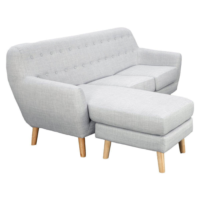 Sarantino Linen Corner Sofa Lounge L-shaped w/ Chaise Light Grey - John Cootes
