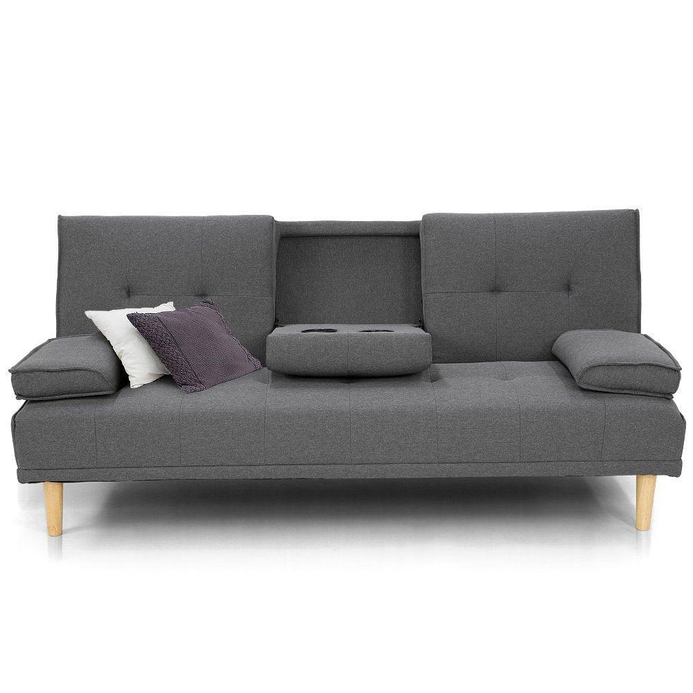 Sarantino Linen Fabric Sofa Bed Lounge Couch Futon - Dark Grey - John Cootes