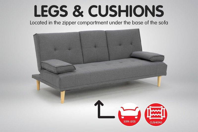 Sarantino Linen Fabric Sofa Bed Lounge Couch Futon - Dark Grey - John Cootes