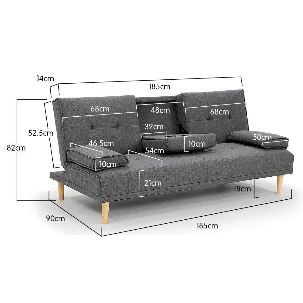 Sarantino Linen Fabric Sofa Bed Lounge Couch Futon - Dark Grey - John Cootes