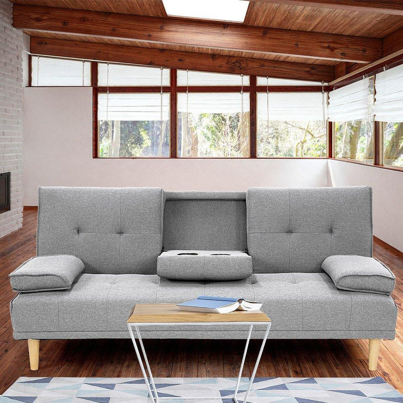 Sarantino Linen Fabric Sofa Bed Lounge - Light Grey - John Cootes