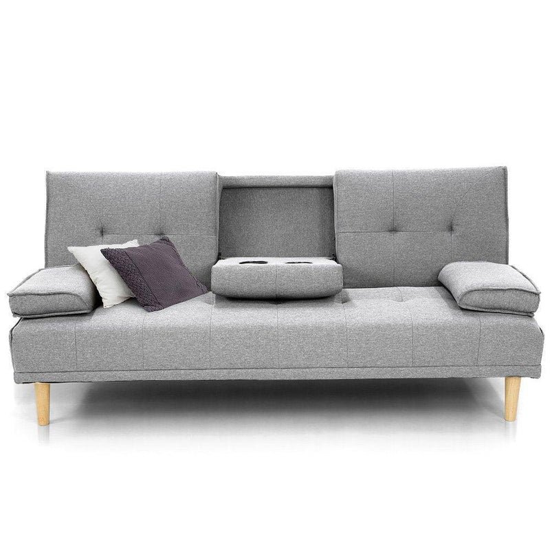 Sarantino Linen Fabric Sofa Bed Lounge - Light Grey - John Cootes