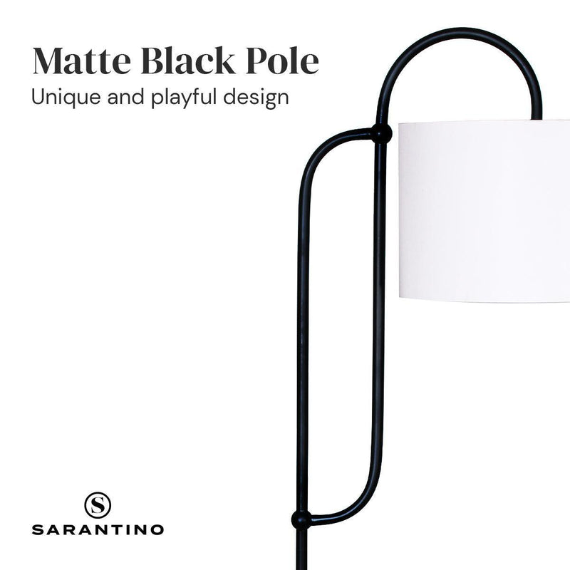 Sarantino Metal Floor Lamp with Marble Base & Off-White Shade - John Cootes