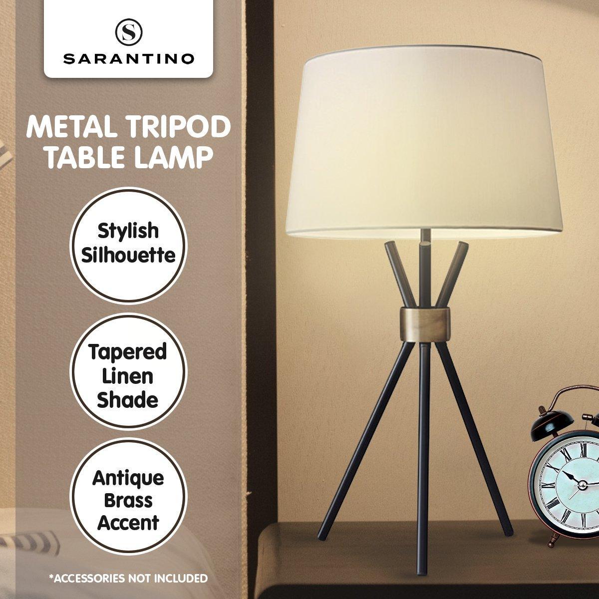 Sarantino Metal Tripod Table Lamp with Antique Brass Accent - John Cootes