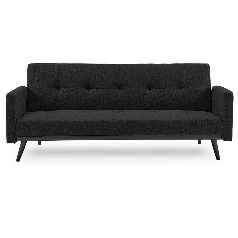 Sarantino Tufted Faux Linen 3-Seater Sofa Bed with Armrests - Black - John Cootes