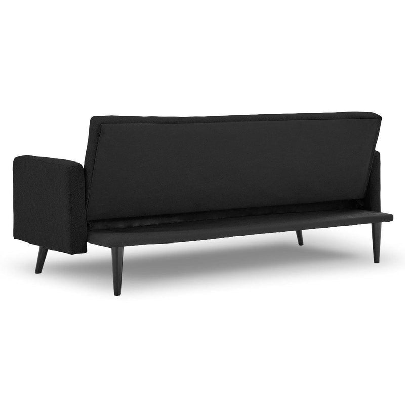 Sarantino Tufted Faux Linen 3-Seater Sofa Bed with Armrests - Black - John Cootes