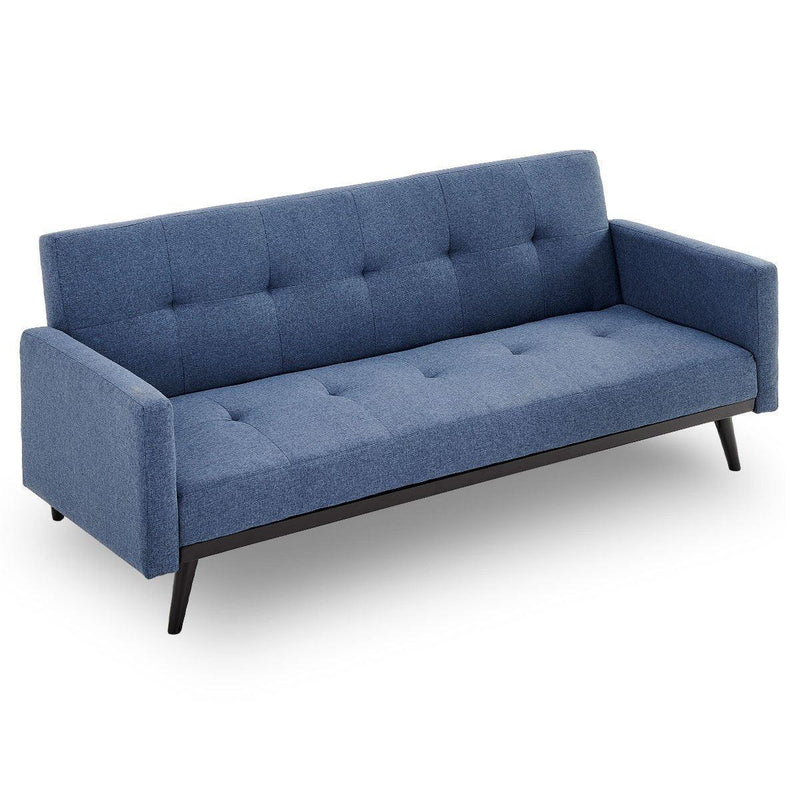 Sarantino Tufted Faux Linen 3-Seater Sofa Bed with Armrests - Blue - John Cootes