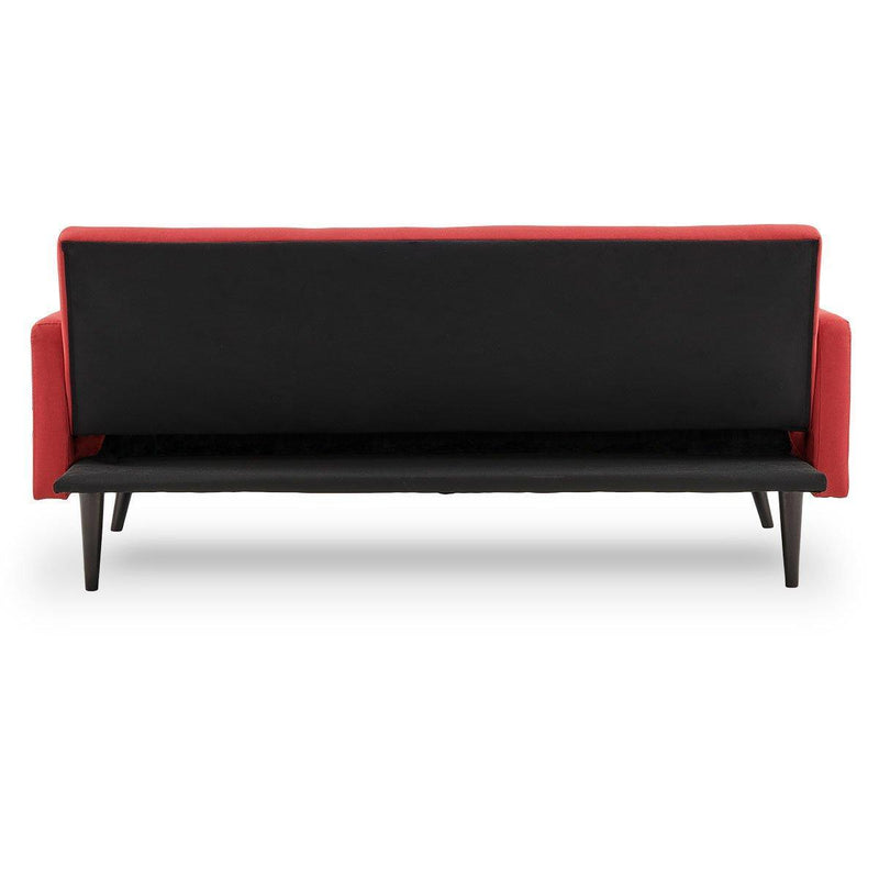 Sarantino Tufted Faux Linen 3-Seater Sofa Bed with Armrests - Red - John Cootes