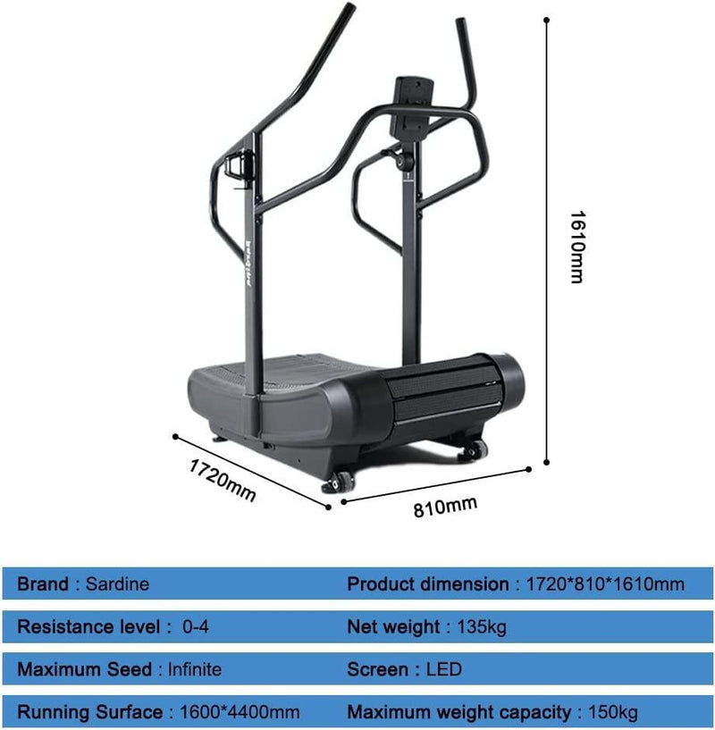 Sardine Sport T63 Manual Curved Treadmill, 2-in-1 Walking & Running Exercise Machine, Max Weight 150kg - John Cootes