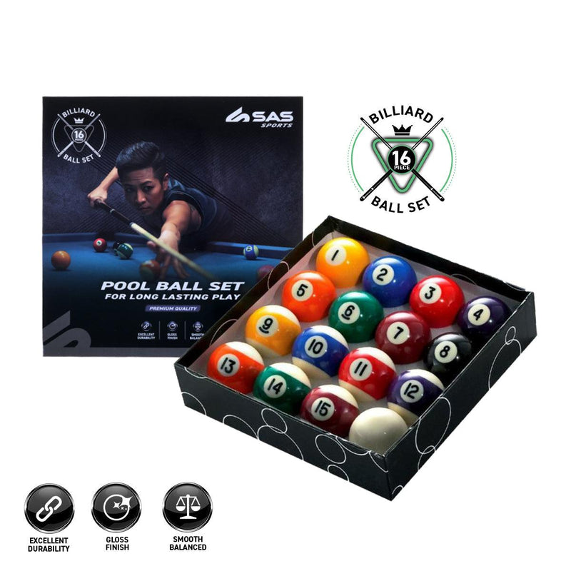 SAS Sports Pool Ball Boxed Set Premium Quality &amp; Durability Gloss Finish - John Cootes