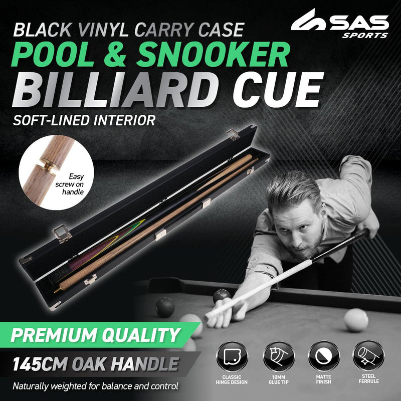 SAS Sports Pool Snooker Billiard Cue With Carry Case Premium Oak Handle 145cm - John Cootes