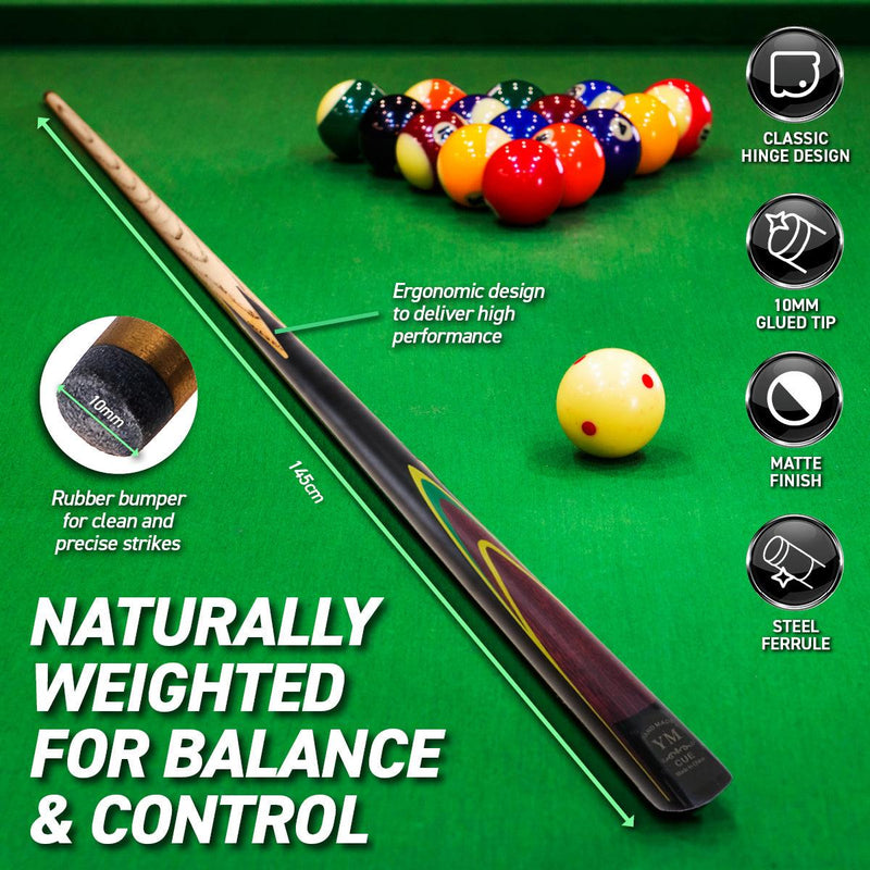 SAS Sports Pool Snooker Billiard Cue With Carry Case Premium Oak Handle 145cm - John Cootes