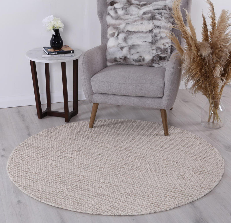 Scandi Beige Brown Reversible Wool Round Rug 200x200 cm Round - John Cootes