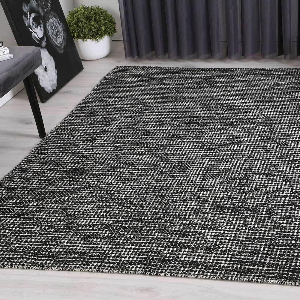 Scandi Black White Reversible Wool Rug 160x230 cm - John Cootes