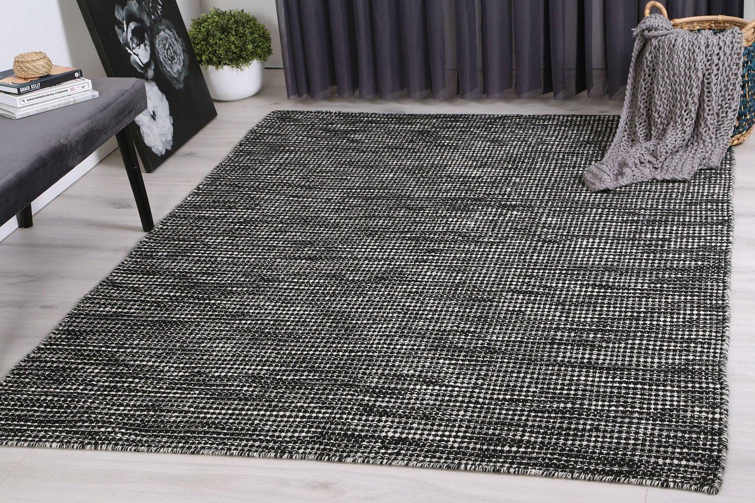 Scandi Black White Reversible Wool Rug 160x230 cm - John Cootes