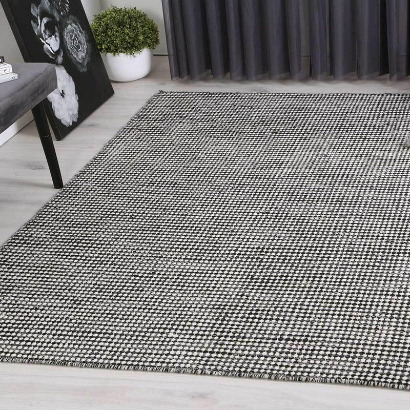 Scandi Charcoal Grey Reversible Wool Rug 240x330 cm - John Cootes