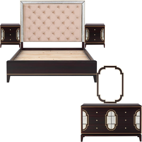 Scarlet 5pc Queen Bed Frame Bedroom Suite Timber Bedside Dresser Mirror Package - John Cootes