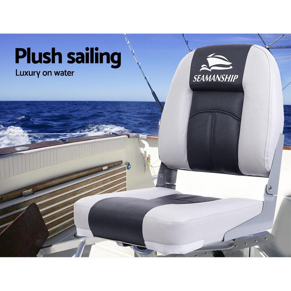 Seamanship Set of 2 Folding Boat Seats Seat Marine Seating Set Swivels All Weather Charcoal & Grey - John Cootes