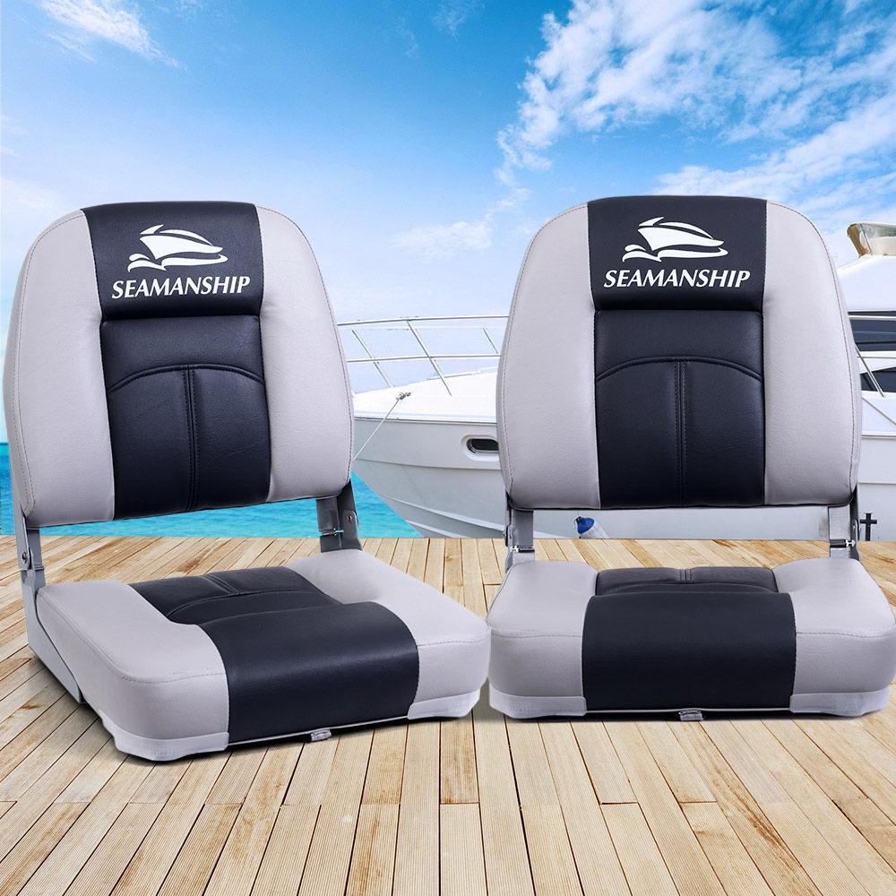 Seamanship Set of 2 Folding Boat Seats Seat Marine Seating Set Swivels All Weather Charcoal & Grey - John Cootes