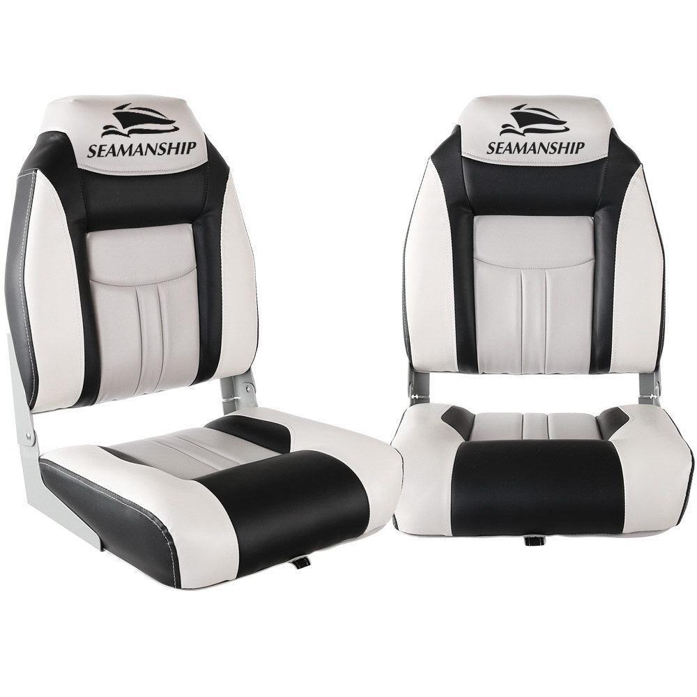 Seamanship Set of 2 Folding Swivel Boat Seats - Grey & Black - John Cootes