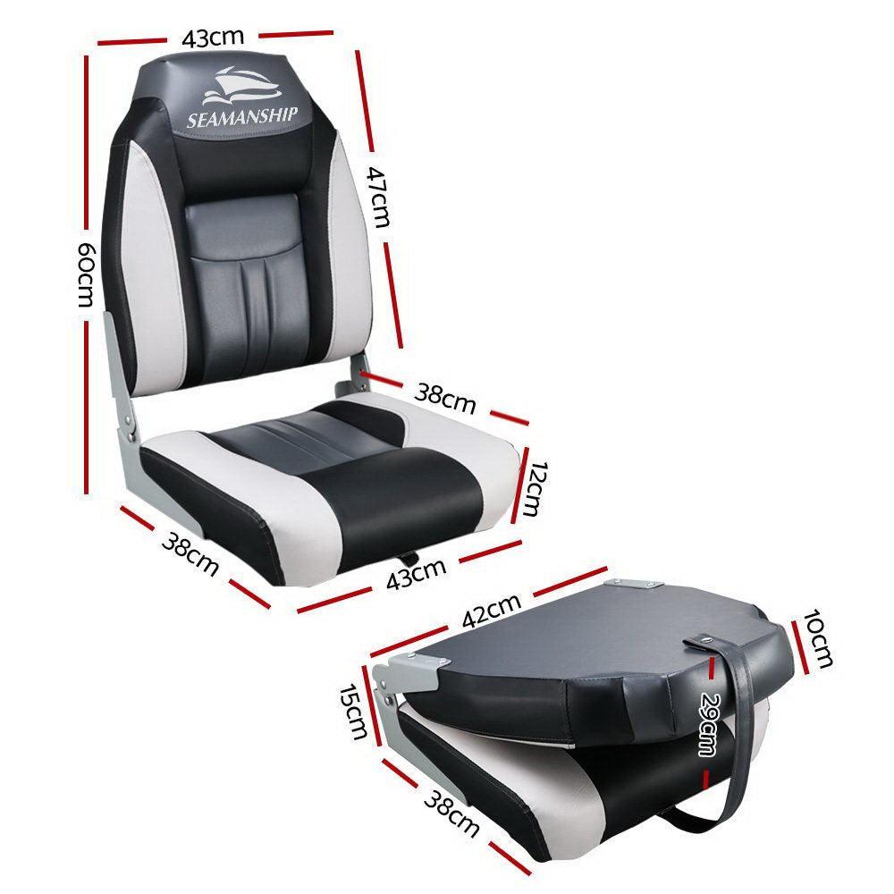 Seamanship Set of 2 Folding Swivel Boat Seats - Grey & Black - John Cootes