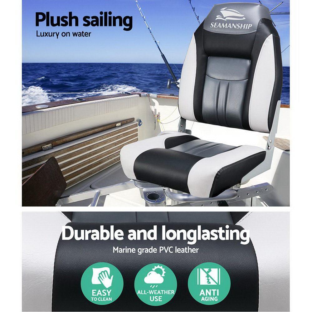 Seamanship Set of 2 Folding Swivel Boat Seats - Grey & Black - John Cootes