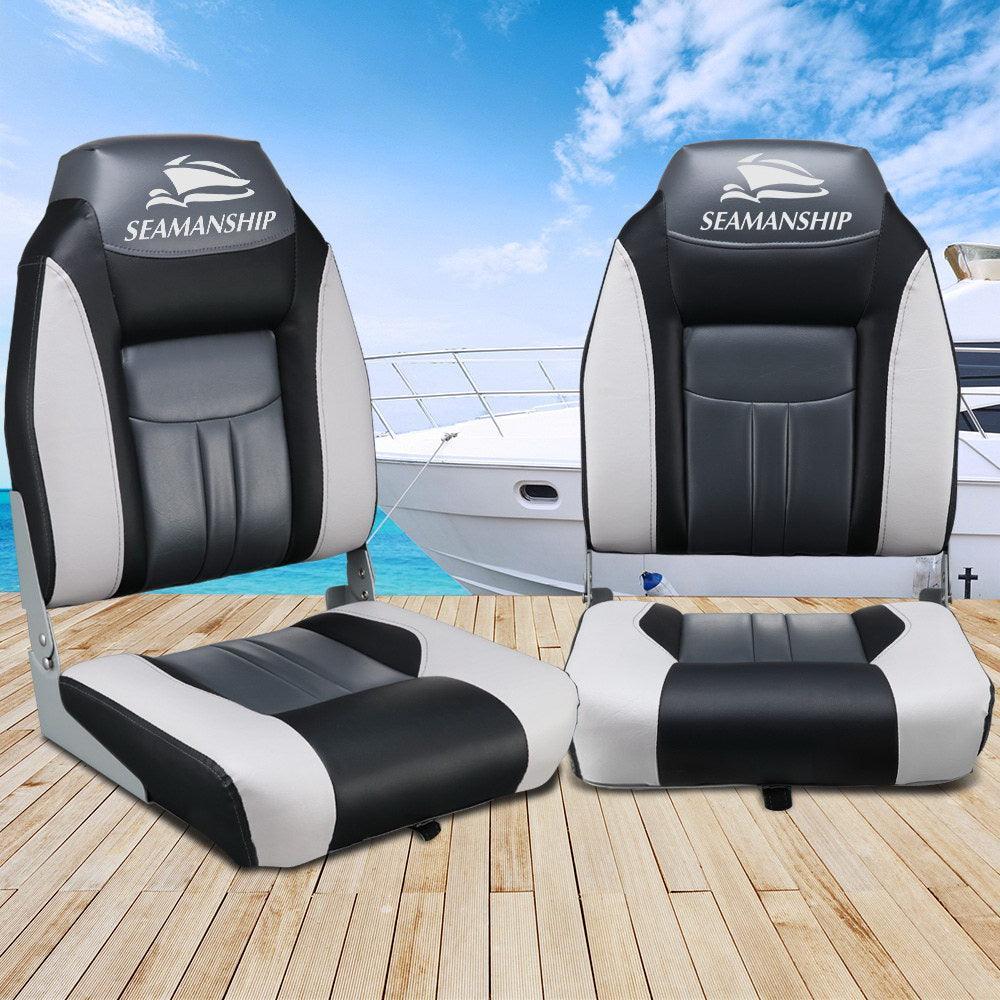 Seamanship Set of 2 Folding Swivel Boat Seats - Grey & Black - John Cootes