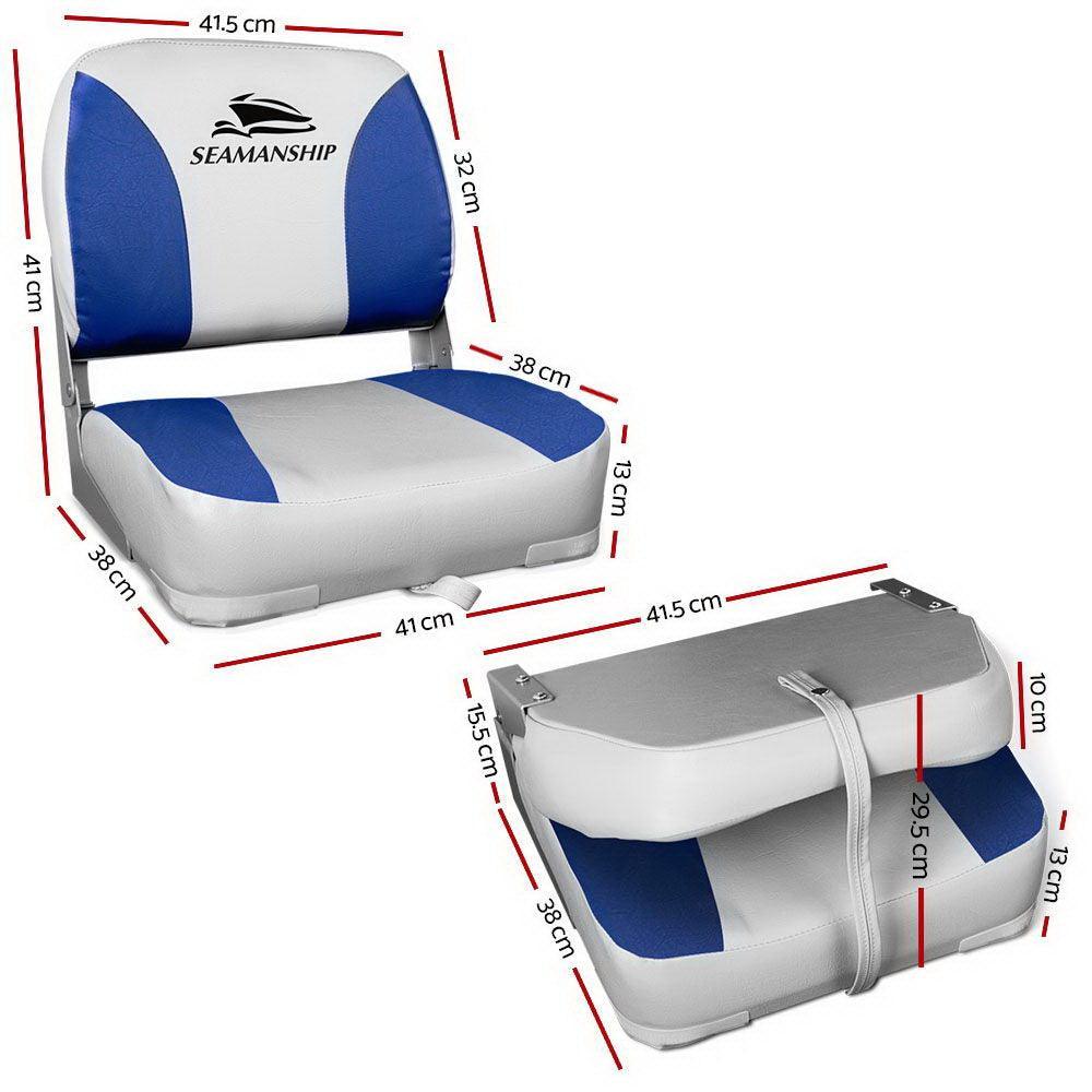 Seamanship Set of 2 Folding Swivel Boat Seats - Grey & Blue - John Cootes